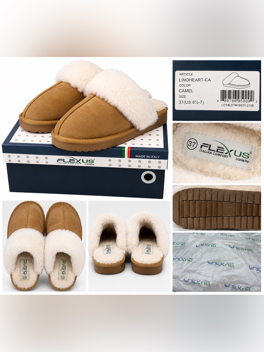 Flexus by Spring Step Linoheart Camel Faux Fur Slippers Women’s US 6.5-7 EU 37